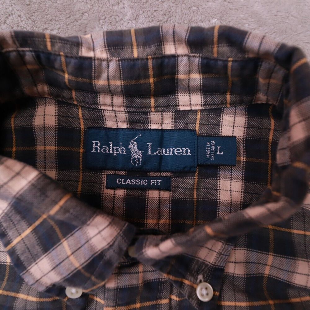 Ralph Lauren Classic Fit Black Beige Tartan Plaid Button Up shirt size Large - Picture 2 of 9